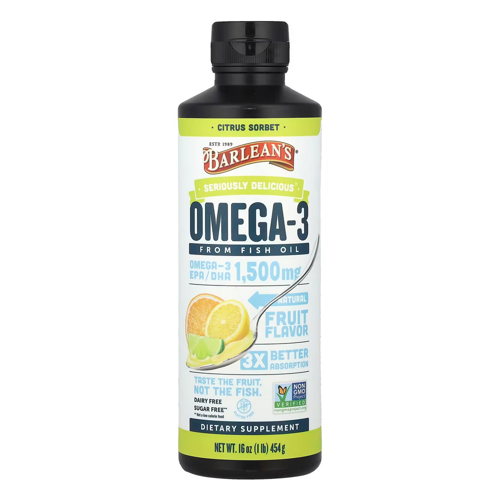 바를린즈 시리어슬리 딜리셔스 <b>오메가3</b> 프롬 <b>피쉬오일</b> 시트러스솔벳 16온스 454g