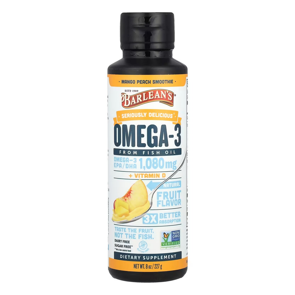 바를린즈 시리어슬리 딜리셔스 <b>오메가3</b> 프롬 <b>피쉬오일</b> 망고피치스무디 <b>1080mg</b> 227g