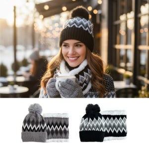 보온성 좋은 패턴 니트 모자+넥워머 겨울 방한 필수템 겨울 패턴 니트 모자 방한 보온 아이템