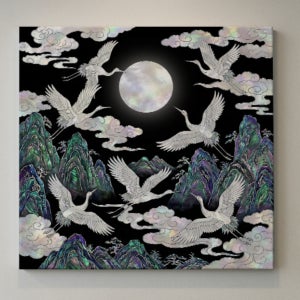 거실 풍수 인테리어 액자 자개 그림 학 소나무 한국전통 그림 캔버스 액자 30x30