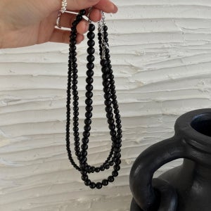 써지컬스틸 Black Onyx Necklace 블랙 오닉스 원석 볼 목걸이 4 6 8mm