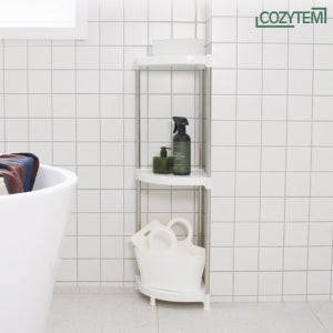 코지템 파인 화이트 코너 정리선반 3단(하이) 화장실 수납선반 무타공