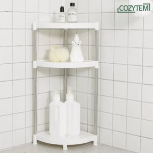코지템 파인 화이트 코너 정리선반 3단 화장실 수납선반 무타공
