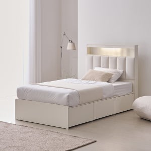 무디켄 엘리오 LED 패브릭 템바보드 호텔 헤드 수납 침대프레임 SS(슈퍼싱글), 밀키 크리스탈