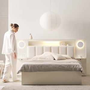 무디켄 엘리오 LED 패브릭 템바보드 호텔 헤드 수납 침대프레임 Q+패널event, 밀키 크리스탈