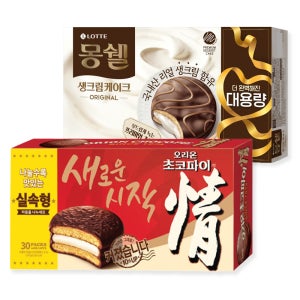 오리온 초코파이 30개입 1170g +롯데 몽쉘 오리지널 24개입 816g 대용량 과자