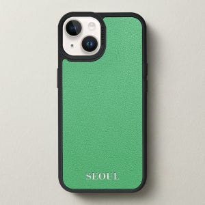 케이스어스 프랑스 미조레 가죽 맥세이프 각인 커스텀 케이스 민트, 아이폰15