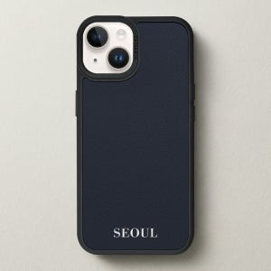 케이스어스 프랑스 미조레 가죽 맥세이프 각인 커스텀 케이스 마린블루, 아이폰15