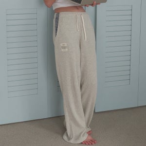 비비홈 인앤아웃웨어 여성 와플 배색 헨리넥 니트 라운지웨어 스웻 팬츠