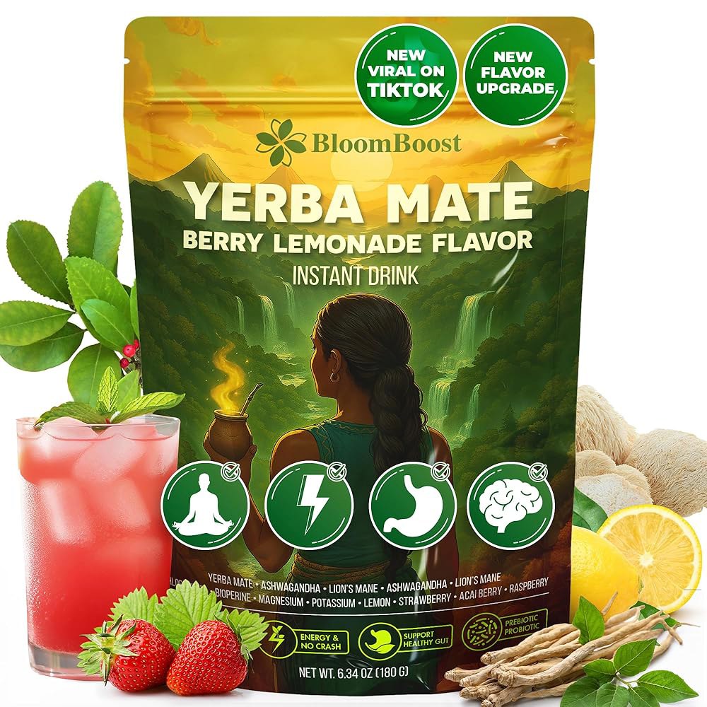 예르바 메이트 인스턴트 티 파우더 메이트아쉬와간다라이 마네엽록소<b>베리 레모네이드</b> 맛 인분 무설탕글루텐 프리슈퍼푸드 에너지 포커스 블렌드 Berry Lemonade