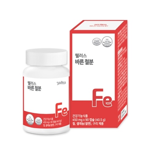 <b>웰러스 바른 철분</b> 740mg 셀렌 구리 함유 90정, 1개