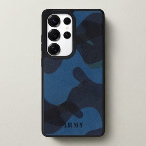 케이스어스 이탈리아 카모 가죽 맥세이프 각인 커스텀 케이스 블루, 갤럭시S25 울트라