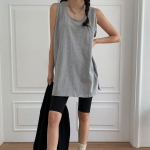 [특가세일/당일] 스퀘어넥 빅사이즈 민소매 나시티 옆트임 오버핏 롱티셔츠 레이어드 나시