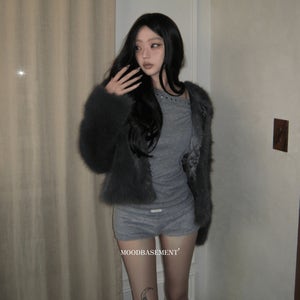 페이크 폭스 노카라 인조 뽀글이 부클 밍크 에코퍼자켓 밍크자켓 - 1color