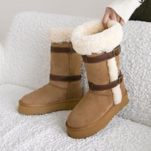 포비 가죽 버클 털부츠(4cm)