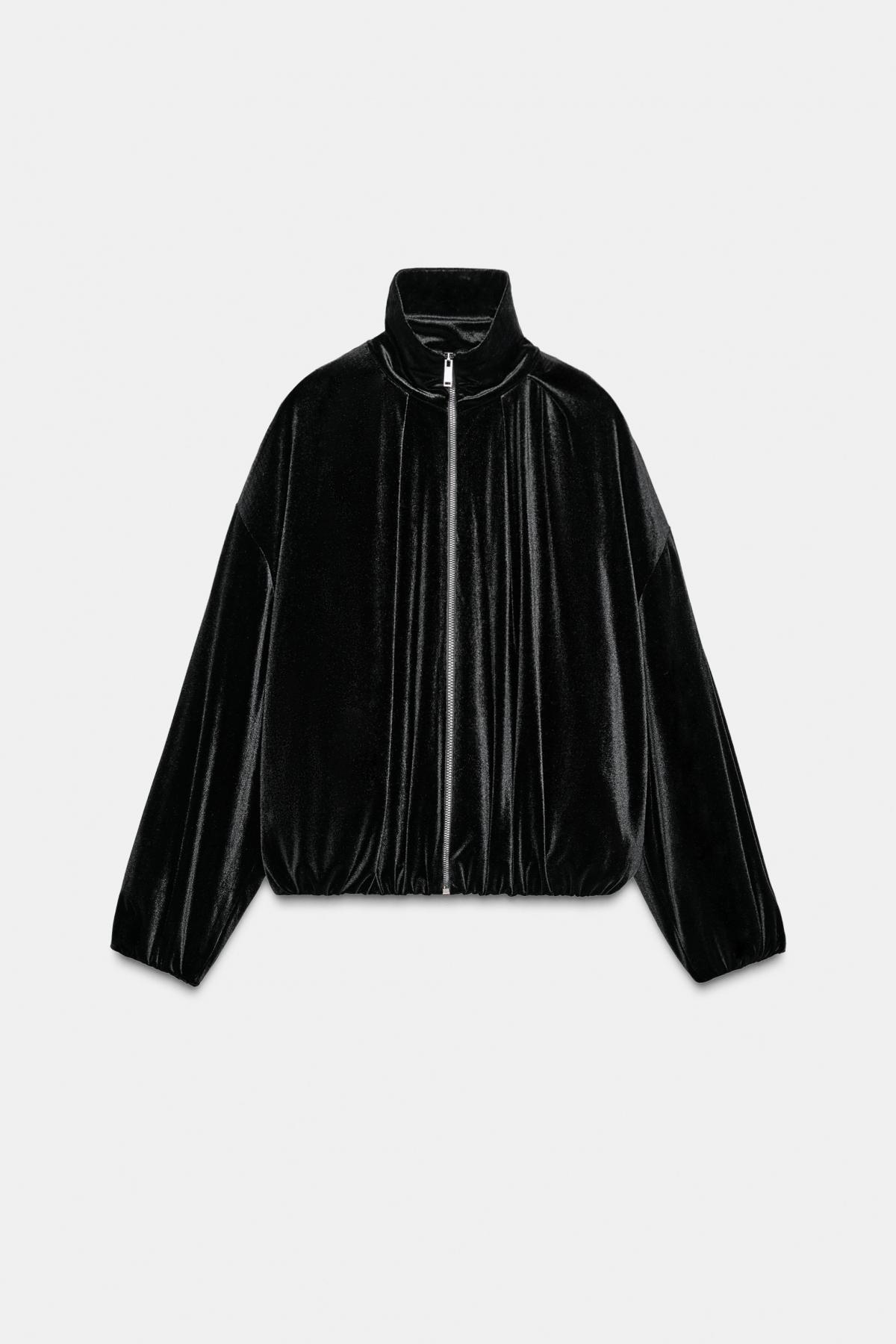 ZARA 자라 벨벳 테크니컬 집업 봄버 재킷 블랙 9795986