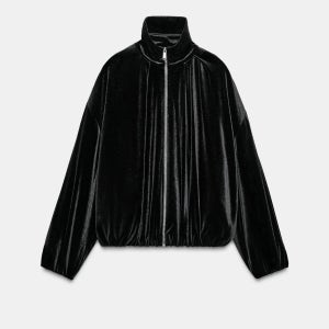 ZARA 자라 벨벳 테크니컬 집업 봄버 재킷 블랙 9795986