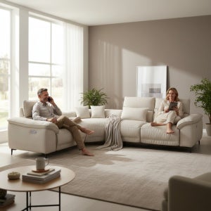 리안 멜버른 마스트로로 패브릭 리클라이너 코너형 소파 스툴미포함, 아이보리, 6인용