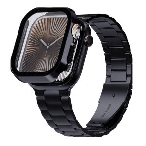 애플워치 메탈 스트랩 + 풀커버 케이스 2종 세트 애플워치 9 8 7, 45mm, 블랙