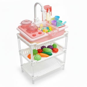 키저스 쁘띠쉐프 물나오는 싱크대 주방놀이 장난감 선반 세트 특대 크림베이지