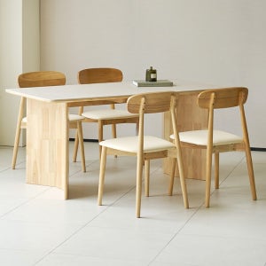 루네뜨 4인용 세라믹식탁 N2 포세린 원목 식탁 1400 의자4 포함