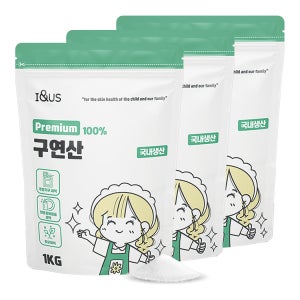 아이앤어스 저입자 고순도 100%구연산 1kg 3개, 국내생산 아기용품 천연 식용 청소용