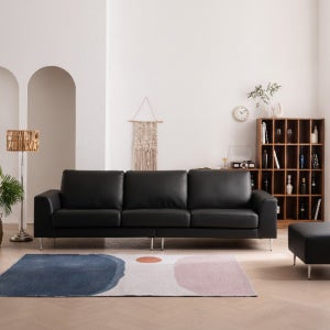 삼익가구 베티 천연소가죽 소파 스툴포함, 블랙, 3인용