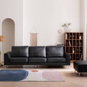 삼익가구 베티 천연소가죽 소파 스툴미포함, 블랙, 3인용