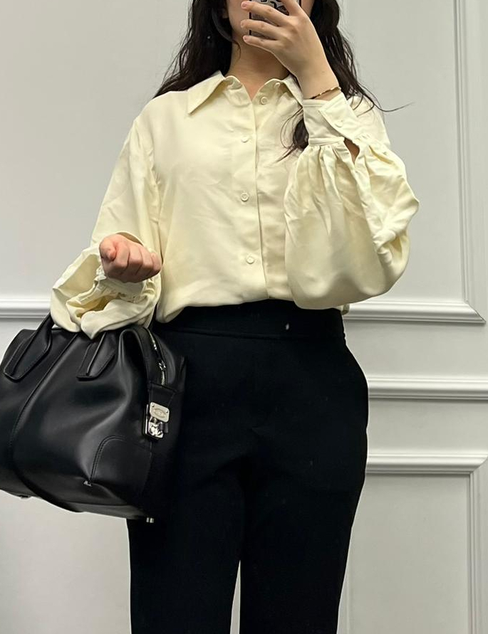 보테가베네타 여성 벌룬 슬리브 실크 셔츠 YELLOW CREAM 708324