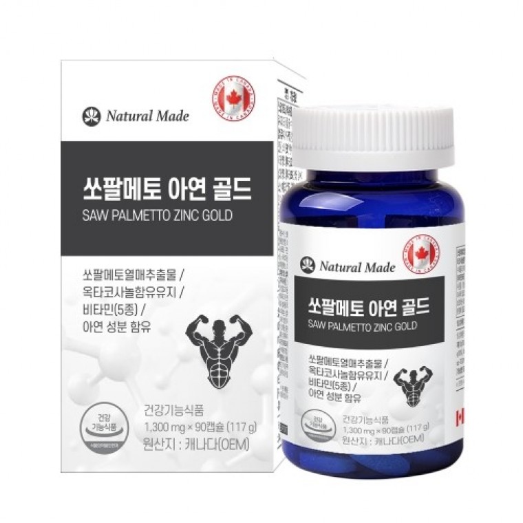 <b>네츄럴메이드</b> 쏘팔메토 아연 골드 1,300mg x 90캡슐