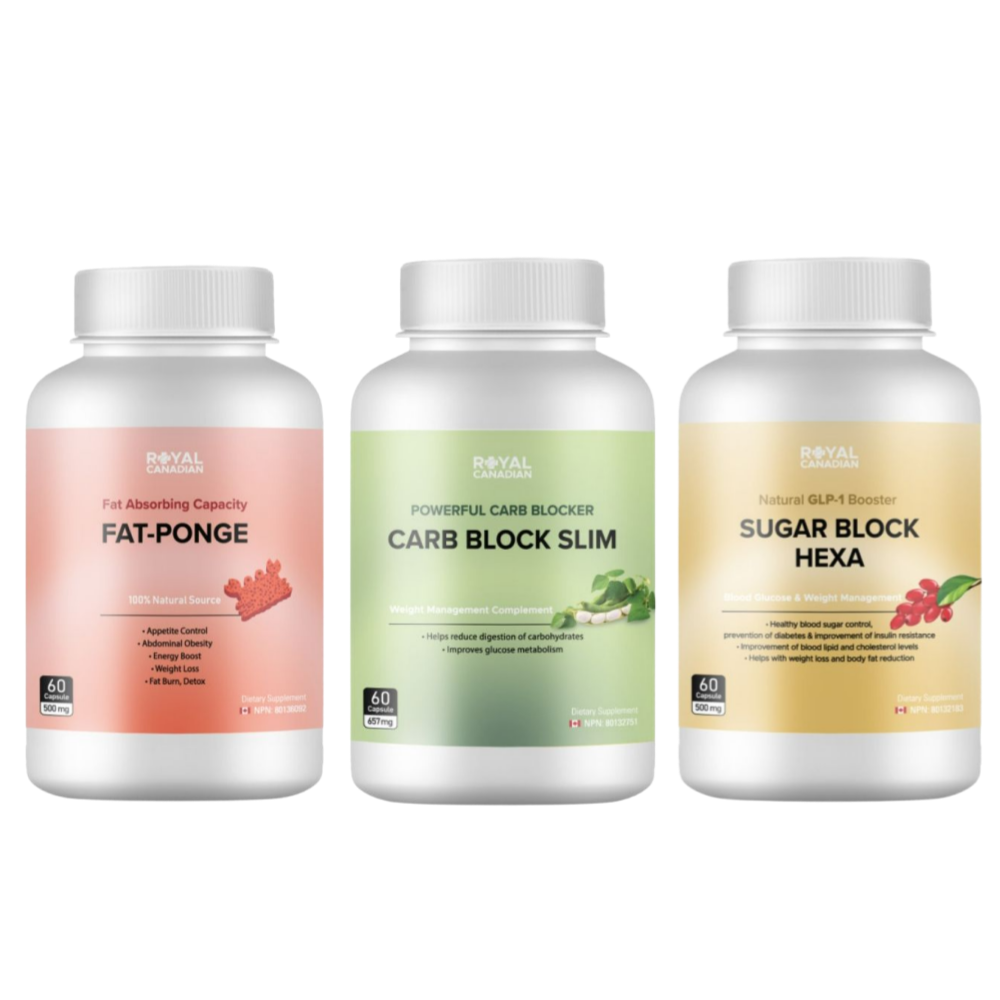 [팻카슈 60정X3종 세트] 로얄캐네디언 <b>팻폰지</b>+카보블록 슬림+슈가블락 헥사 180캡슐, 1개