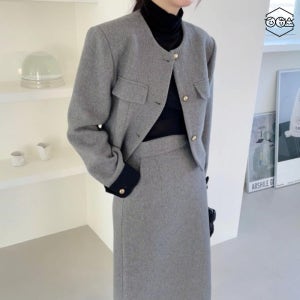 스커트셋업 여성용 정장 투피스 울 스커트 셋업 뒷트임 하객룩 졸업식룩