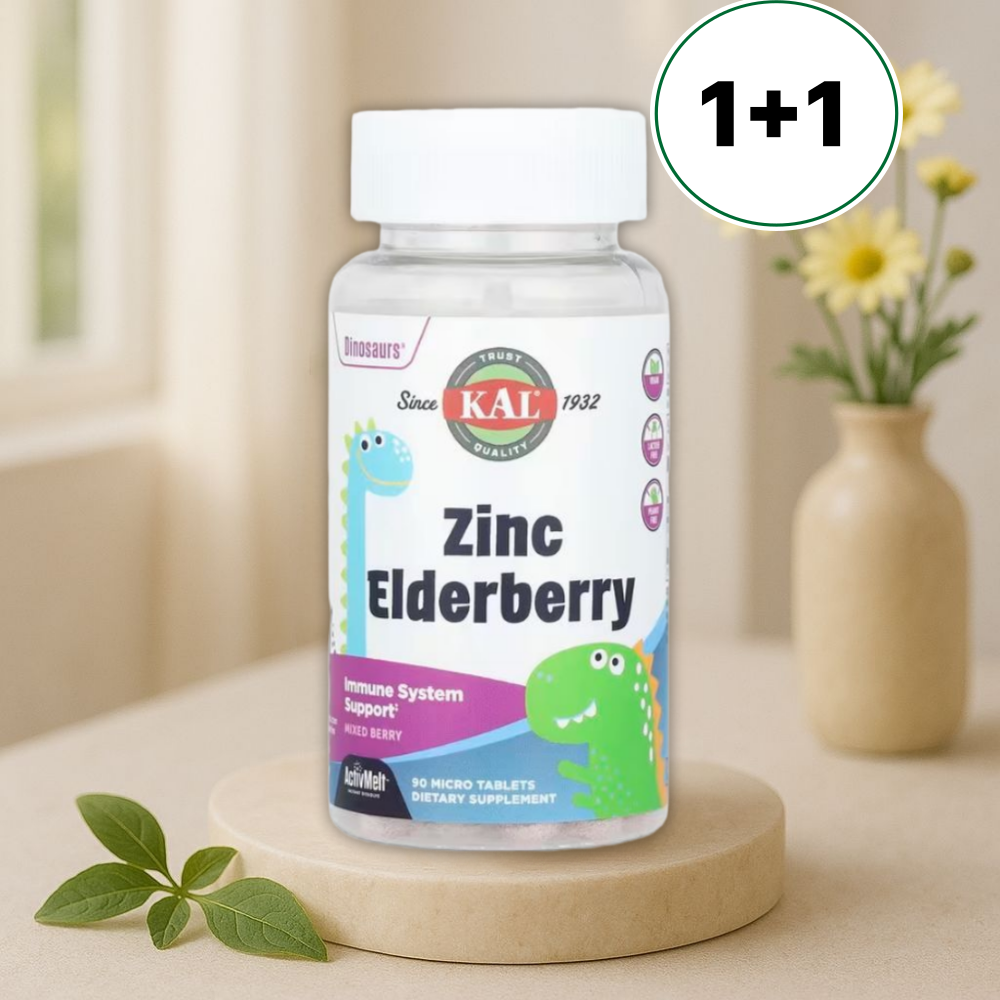 아연 엘더베리 어린이 키즈 KAL 다이노소어 <b>징크 5mg</b> 삼부커스니그라 90정, 2개