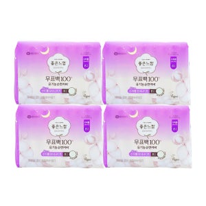 좋은느낌 무표백 100% 유기농 순면커버 수퍼롱 오버나이트 42cm 생리대 8개 x 4팩