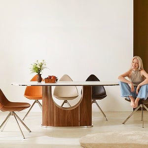 마레앤코 피델브리즈 포세린 세라믹 1900 식탁 천연무늬목 스테인레스 마감