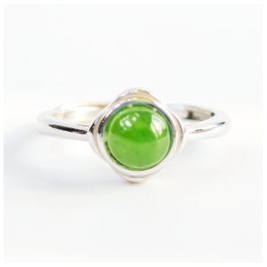 화전옥 천연 옥 925실버 꽃모양 반지 6x6mm 원석 사이즈 조절 행운 여자 반지