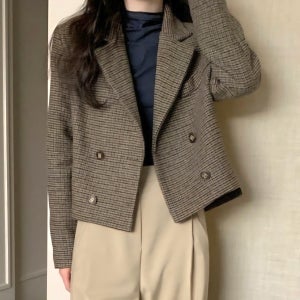 숏 더블 체크자켓 울 정장 크롭자켓 고퀄리티 국내생산 겨울 짧은재킷 원피스코트