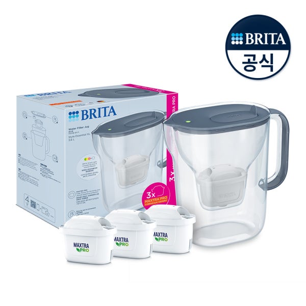[슈퍼적립][N단독] 브리타 정수기 스타일에센셜 XL 3.6L 스톤블루+라임스케일 엑스퍼트 3입