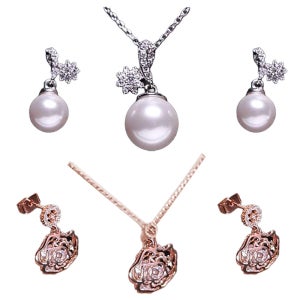 오엘라 주얼리 세트/천연 다이아몬드+스와로브스키 진주 목걸이 귀걸이 세트+루비 목걸이