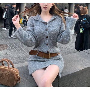 오프숄더 슬림 니트 원피스 원숄더 각선미 강조 포근한 미니 원피스 캐주얼 연말룩 데이트룩