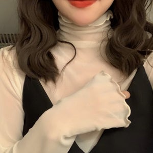 날씬해보이는 시스루 폴라 블라우스 긴팔 티셔츠 이너
