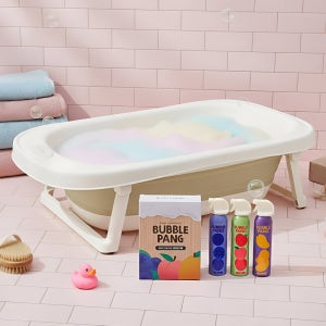 리틀클라우드 신생아 아기 어린이 목욕통 접이식 욕조 버블클렌저 세트 거품목욕
