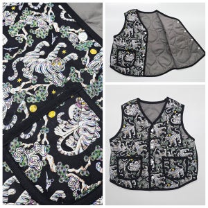 성인용 호작도 자개블랙 패딩 조끼