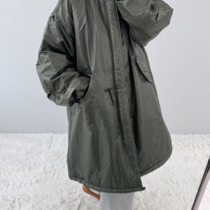 한파 코팅 덤블 안감 야상 롱 패딩 ( 카키 블랙 ) 오버핏 박시핏