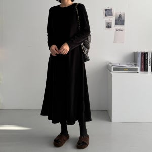 라지제작 로제 벨벳 롱 플레어 원피스