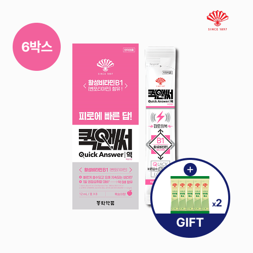 [편안활<b>효소</b>10포증정] 동화약품 퀵앤써 벤포티아민 마시는 액상 피로회복제 복숭아향 8포, 6개