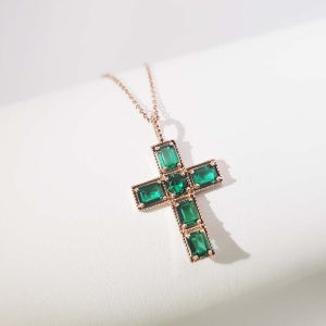 14k 18k 그린스톤 크로스 목걸이 십자가 펜던트 여성 데일리 금목걸이
