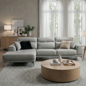 미라지가구 GL-B0144 그레이 천연가죽 4인용 카우치형 소파