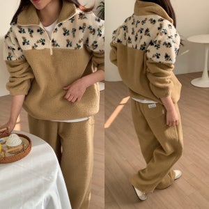 플라워 반집업아노락 반집업후리스 양털아노락 여성 루즈핏 겨울 맨투맨