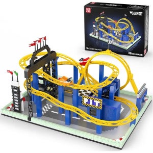 몰드 킹 11020 롤러코스터 조립 세트 1707개 부품 모터 구동 루프 코스터 360° 결승선 아치 랩 카운터 테마파크 영감을 받은 STEM 엔지니어링 장난감 성 MK-11014